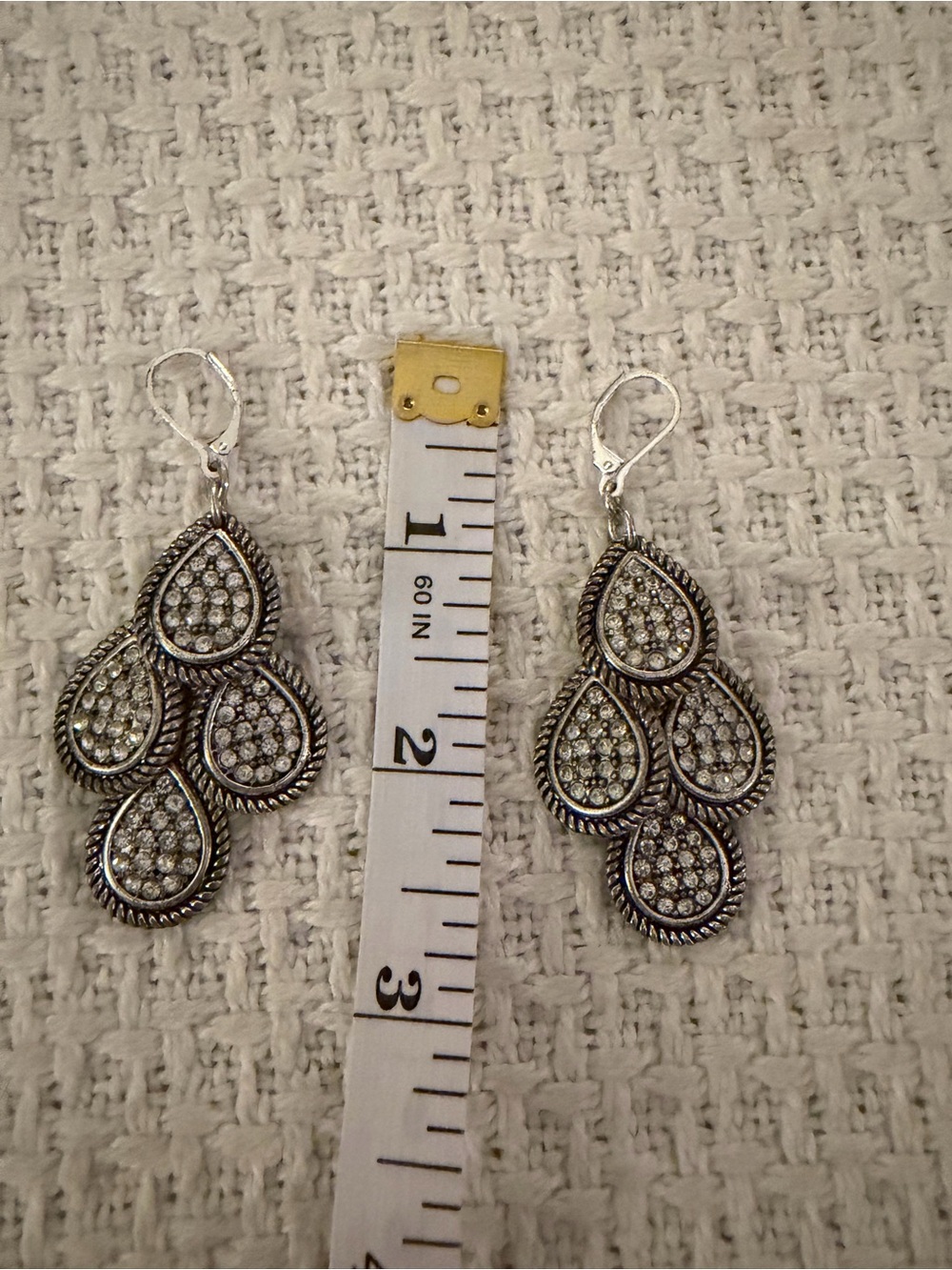 Vintage Calvin Klein Silver-Tone Teardrop Pave Dangle Earrings EUC